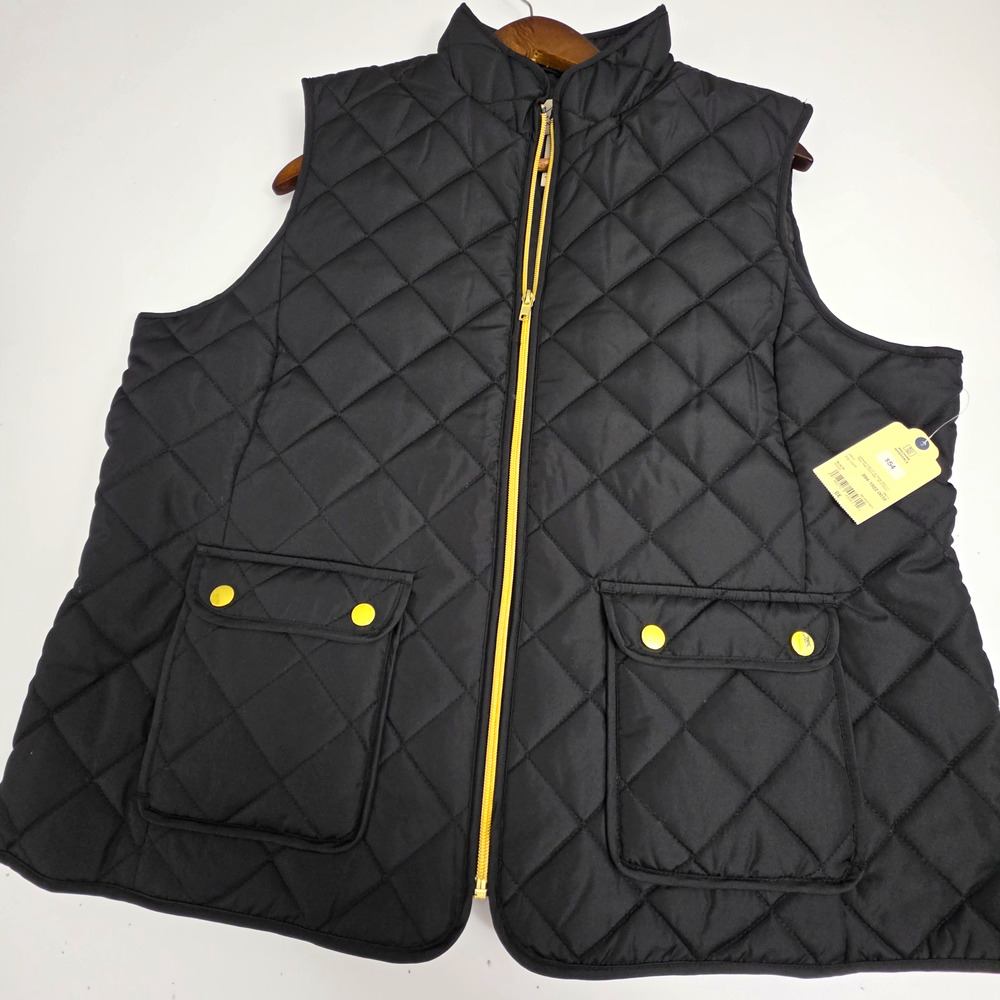 St. John's Bay Women's Black Quilted Full Zip Vest Snap Pockets Size 0X